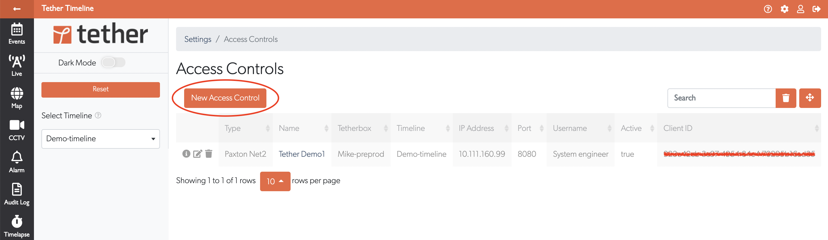 Click New Access Control button