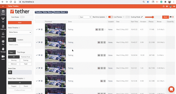 Events filters sidebar