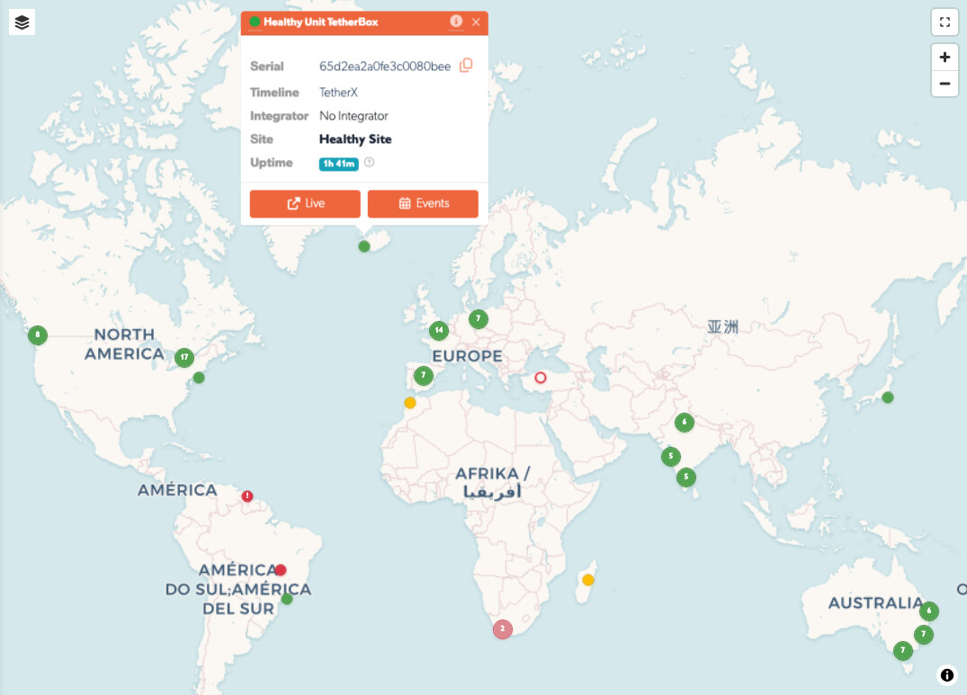 A healthy TetherBox selected on the global map