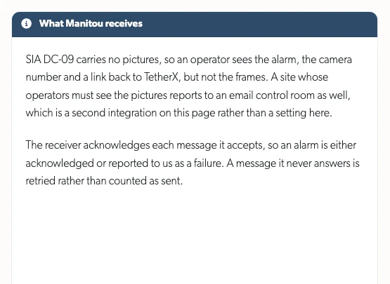 What a Manitou control room receives