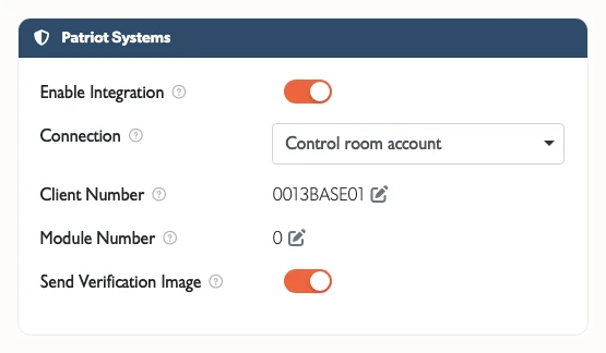 Patriot Systems settings on a site