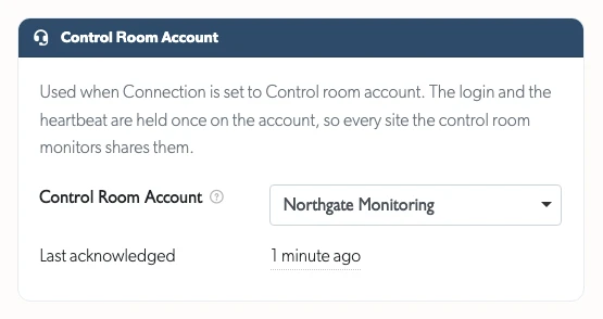 Choosing a control room account for a site