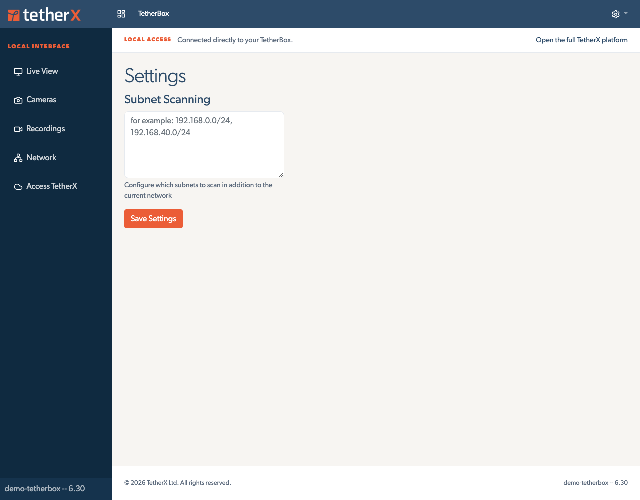 Subnet-scanning settings in the offline interface