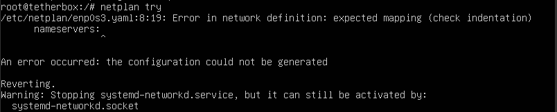 netplan try showing error